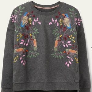 Boden Jasmine Sweatshirt - Charcoal Marl Bird Embroidery